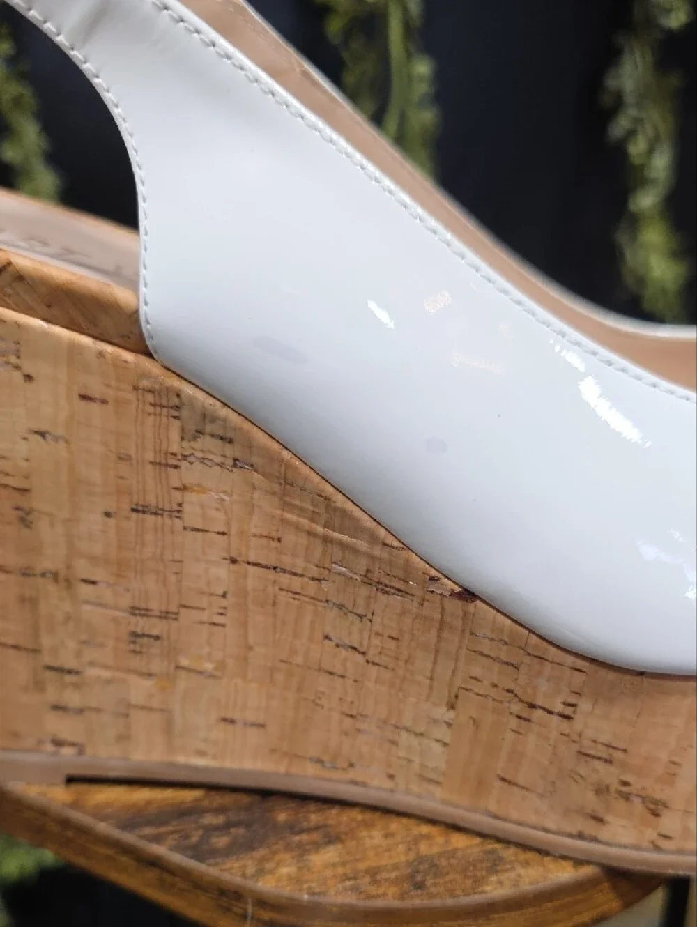 Stuart Weitzman White Cork Wedge Slingback Sandals